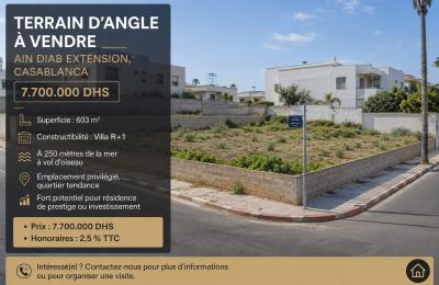 TERRAIN D’ANGLE À VENDRE – AIN DIAB EXTENSION 603 m2