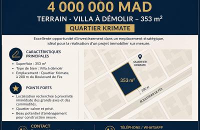 Terrain -Villa à démolir – 353 m² -  Quartier Krimate